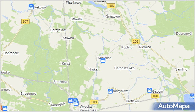 mapa Kozielice gmina Golczewo, Kozielice gmina Golczewo na mapie Targeo