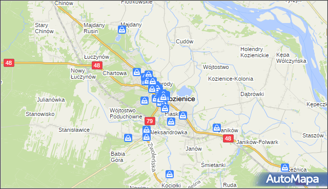 mapa Kozienice, Kozienice na mapie Targeo