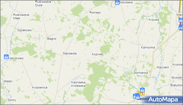 mapa Koziniec gmina Jasionówka, Koziniec gmina Jasionówka na mapie Targeo