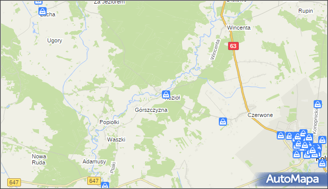 mapa Kozioł gmina Kolno, Kozioł gmina Kolno na mapie Targeo