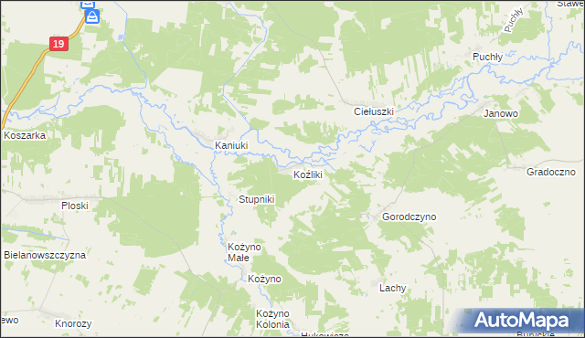 mapa Koźliki gmina Narew, Koźliki gmina Narew na mapie Targeo
