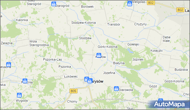 mapa Kozłów gmina Parysów, Kozłów gmina Parysów na mapie Targeo