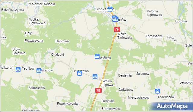 mapa Kozłówek gmina Tarłów, Kozłówek gmina Tarłów na mapie Targeo