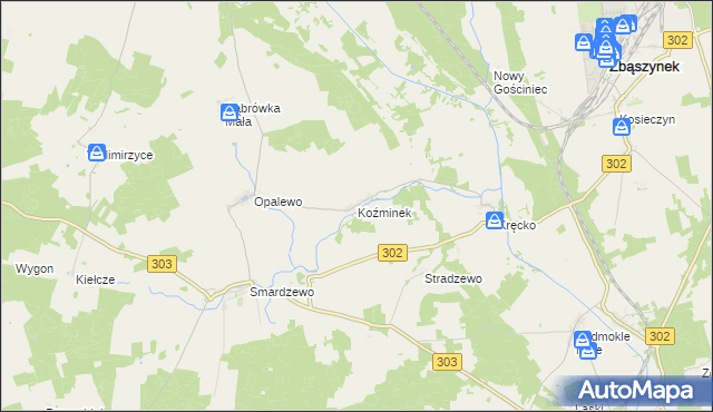 mapa Koźminek gmina Szczaniec, Koźminek gmina Szczaniec na mapie Targeo