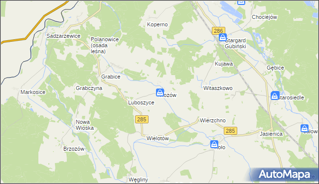 mapa Kozów gmina Gubin, Kozów gmina Gubin na mapie Targeo