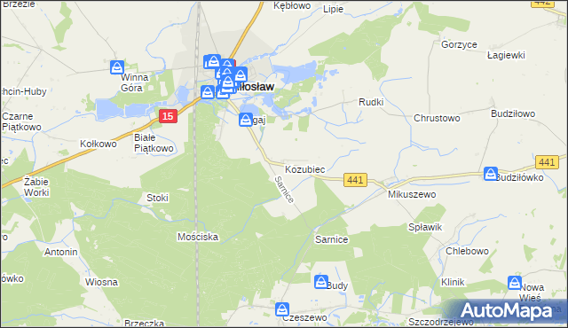 mapa Kozubiec gmina Miłosław, Kozubiec gmina Miłosław na mapie Targeo