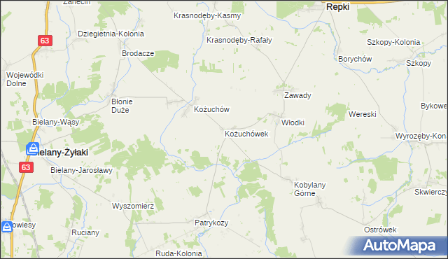 mapa Kożuchówek, Kożuchówek na mapie Targeo