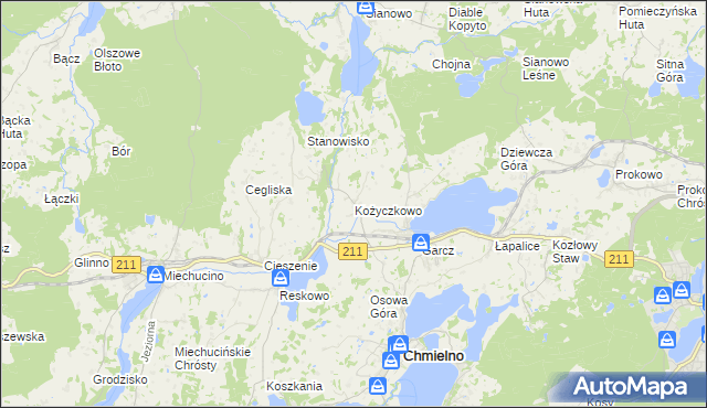 mapa Kożyczkowo, Kożyczkowo na mapie Targeo