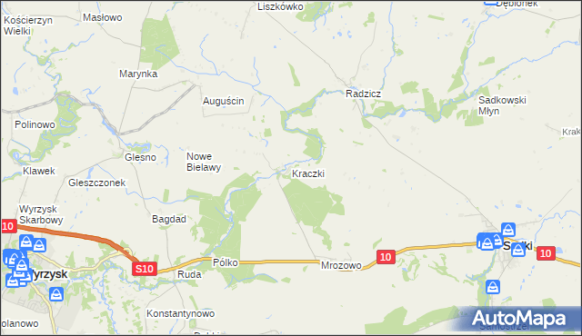 mapa Kraczki gmina Sadki, Kraczki gmina Sadki na mapie Targeo