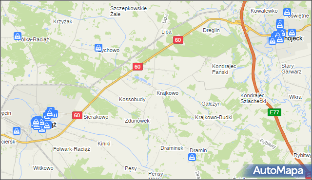 mapa Krajkowo gmina Raciąż, Krajkowo gmina Raciąż na mapie Targeo