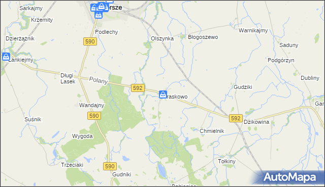 mapa Kraskowo gmina Korsze, Kraskowo gmina Korsze na mapie Targeo