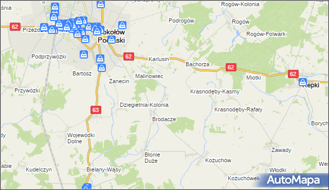 mapa Krasnodęby-Sypytki, Krasnodęby-Sypytki na mapie Targeo