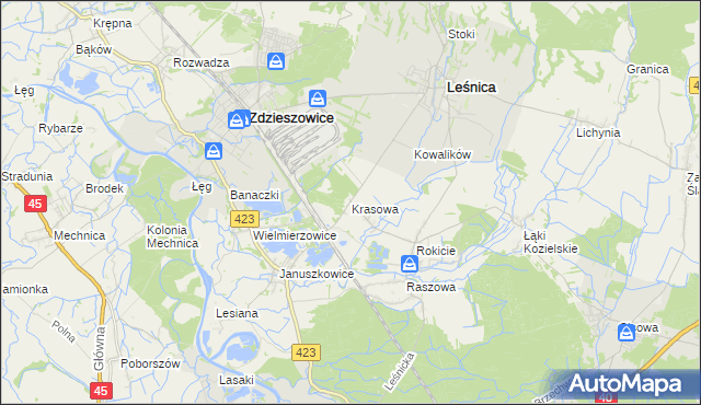 mapa Krasowa gmina Leśnica, Krasowa gmina Leśnica na mapie Targeo