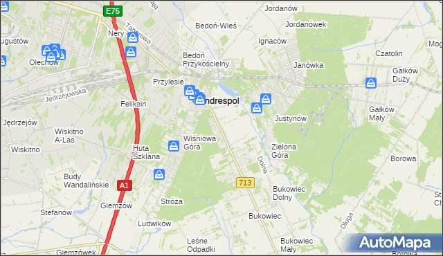 mapa Kraszew gmina Andrespol, Kraszew gmina Andrespol na mapie Targeo