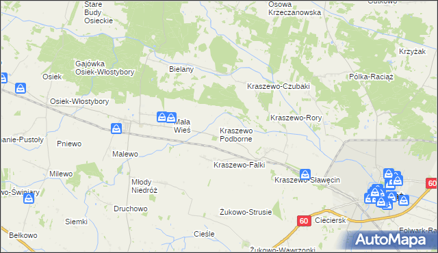 mapa Kraszewo Podborne, Kraszewo Podborne na mapie Targeo