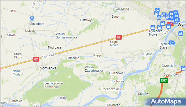 mapa Kręgi gmina Somianka, Kręgi gmina Somianka na mapie Targeo