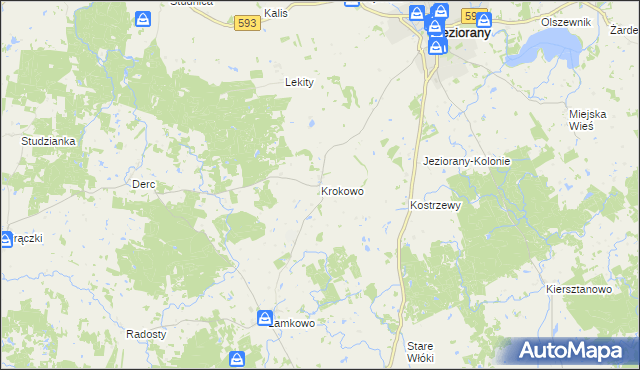 mapa Krokowo gmina Jeziorany, Krokowo gmina Jeziorany na mapie Targeo