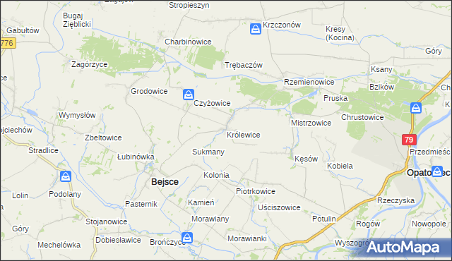 mapa Królewice gmina Bejsce, Królewice gmina Bejsce na mapie Targeo