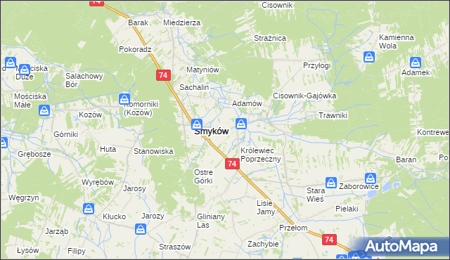 mapa Królewiec gmina Smyków, Królewiec gmina Smyków na mapie Targeo