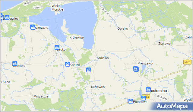 mapa Królewo gmina Postomino, Królewo gmina Postomino na mapie Targeo