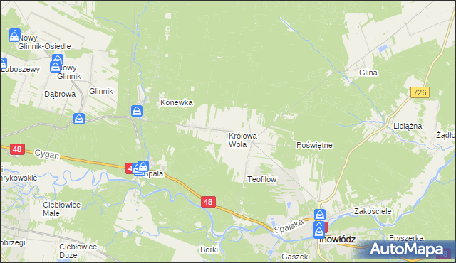 mapa Królowa Wola gmina Inowłódz, Królowa Wola gmina Inowłódz na mapie Targeo