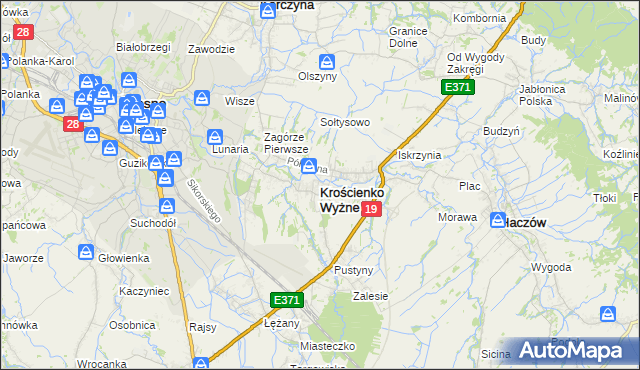 mapa Krościenko Wyżne, Krościenko Wyżne na mapie Targeo