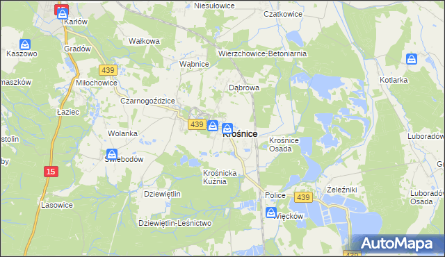 mapa Krośnice powiat milicki, Krośnice powiat milicki na mapie Targeo