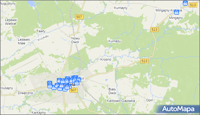 mapa Krosno gmina Orneta, Krosno gmina Orneta na mapie Targeo