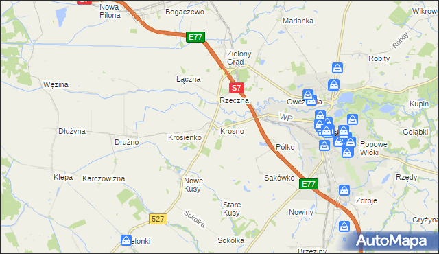 mapa Krosno gmina Pasłęk, Krosno gmina Pasłęk na mapie Targeo