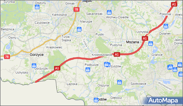 mapa Krostoszowice, Krostoszowice na mapie Targeo