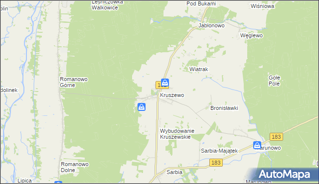 mapa Kruszewo gmina Ujście, Kruszewo gmina Ujście na mapie Targeo