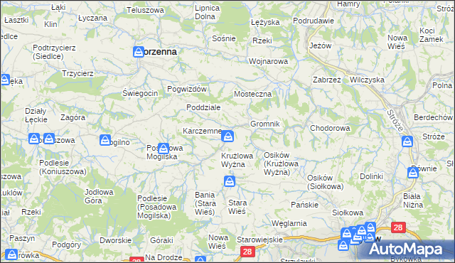 mapa Krużlowa Niżna, Krużlowa Niżna na mapie Targeo