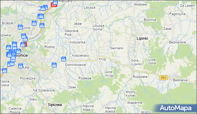 mapa Kryg, Kryg na mapie Targeo