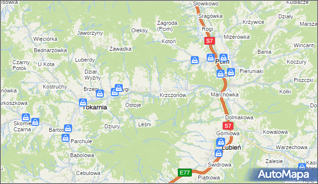 mapa Krzczonów gmina Tokarnia, Krzczonów gmina Tokarnia na mapie Targeo