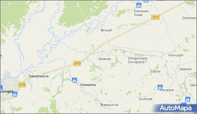 mapa Krzecze, Krzecze na mapie Targeo