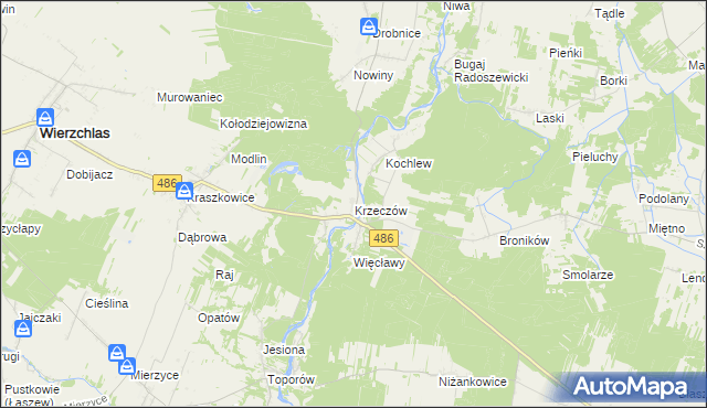 mapa Krzeczów gmina Wierzchlas, Krzeczów gmina Wierzchlas na mapie Targeo