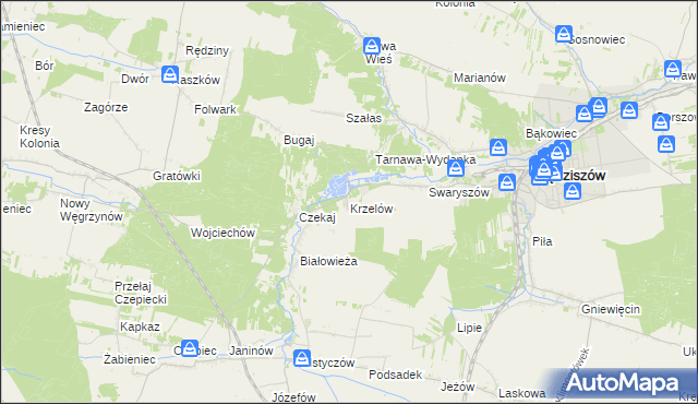 mapa Krzelów gmina Sędziszów, Krzelów gmina Sędziszów na mapie Targeo