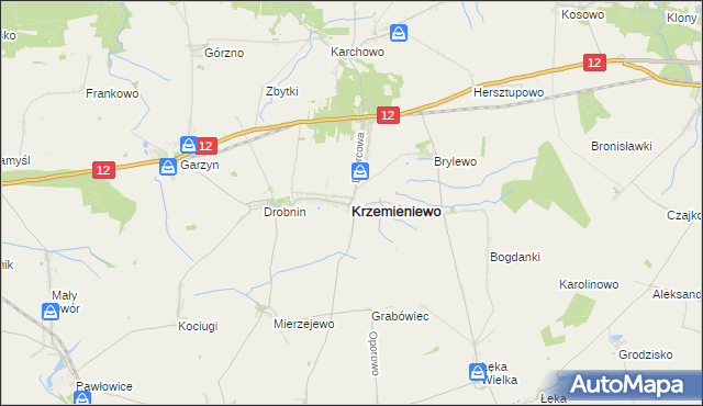 mapa Krzemieniewo powiat leszczyński, Krzemieniewo powiat leszczyński na mapie Targeo