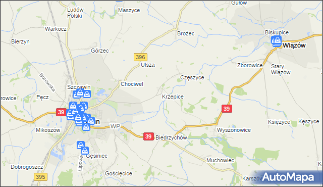 mapa Krzepice gmina Strzelin, Krzepice gmina Strzelin na mapie Targeo