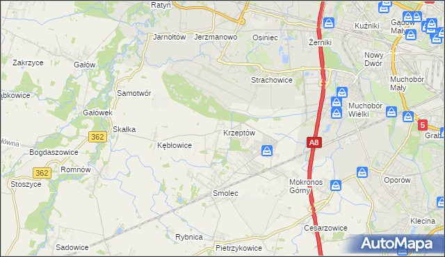 mapa Krzeptów, Krzeptów na mapie Targeo