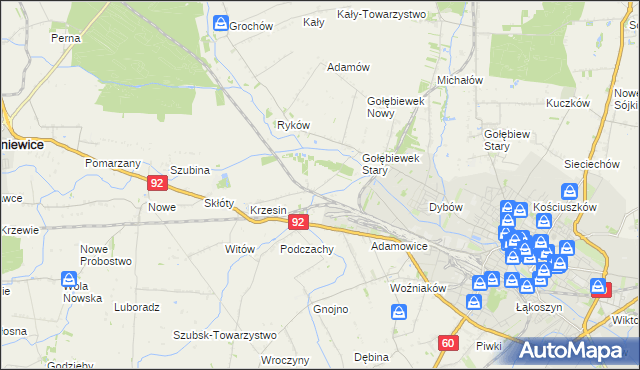 mapa Krzesinówek, Krzesinówek na mapie Targeo