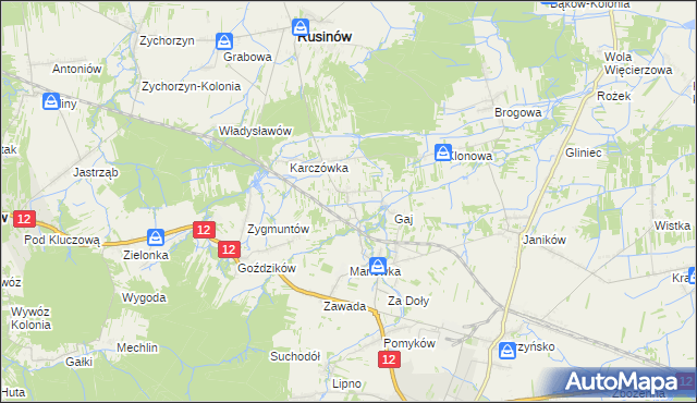 mapa Krzesławice gmina Rusinów, Krzesławice gmina Rusinów na mapie Targeo