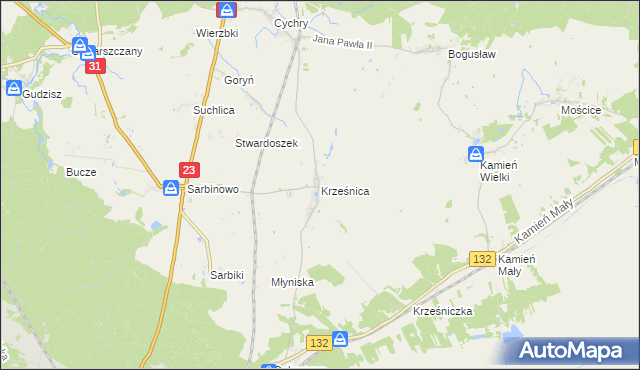 mapa Krześnica, Krześnica na mapie Targeo