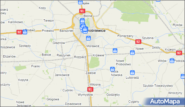 mapa Krzewie gmina Krośniewice, Krzewie gmina Krośniewice na mapie Targeo