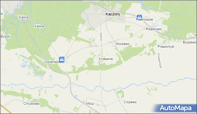 mapa Krzewina gmina Kaczory, Krzewina gmina Kaczory na mapie Targeo
