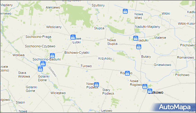 mapa Krzykosy gmina Bulkowo, Krzykosy gmina Bulkowo na mapie Targeo