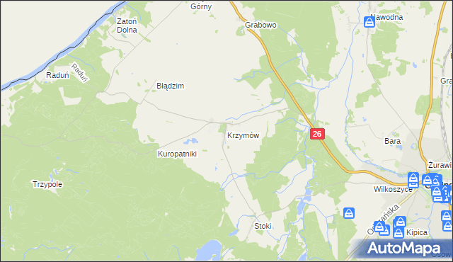 mapa Krzymów gmina Chojna, Krzymów gmina Chojna na mapie Targeo