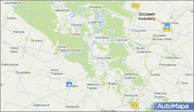 mapa Krzymów gmina Szczawin Kościelny, Krzymów gmina Szczawin Kościelny na mapie Targeo