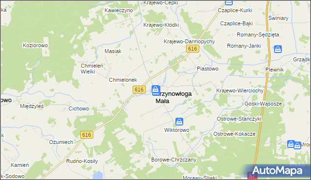 mapa Krzynowłoga Mała, Krzynowłoga Mała na mapie Targeo