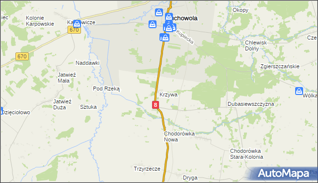 mapa Krzywa gmina Suchowola, Krzywa gmina Suchowola na mapie Targeo